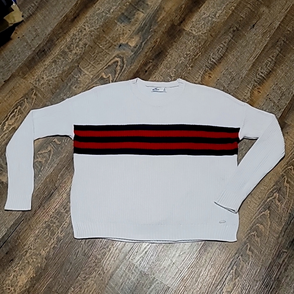 Gently Loved men's small Hollister California white sweater red and blue stripes